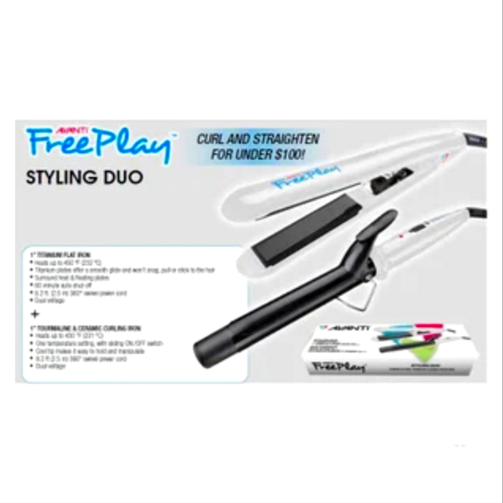 NWT 🌺 Avanti Free Play Stylish Duo 1" Flat Iron & Curling Wand